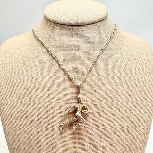 Dancing Figure Textured Pendant Necklace VTG Sterling Silver 925 Size 26" Length